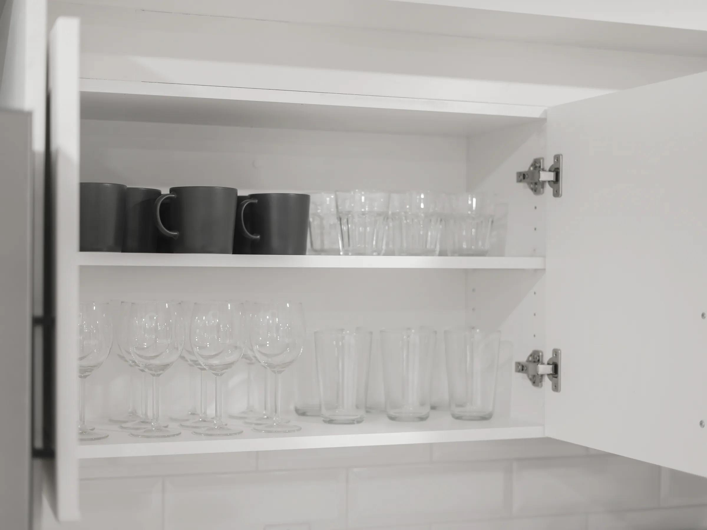 Cabinet with mugs and glasses, third angle