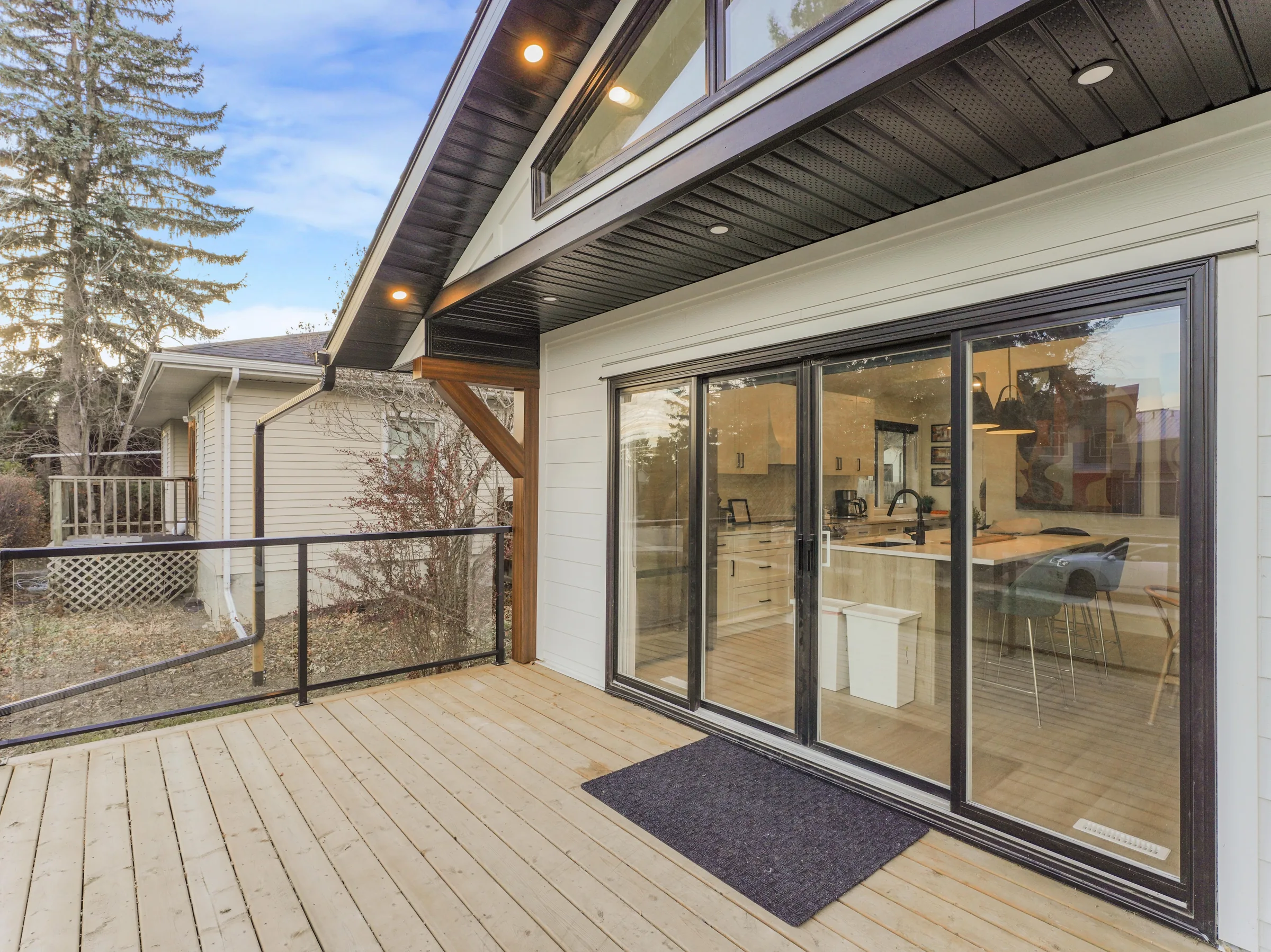 Deck close-up with sliding glass doors into the kitchen