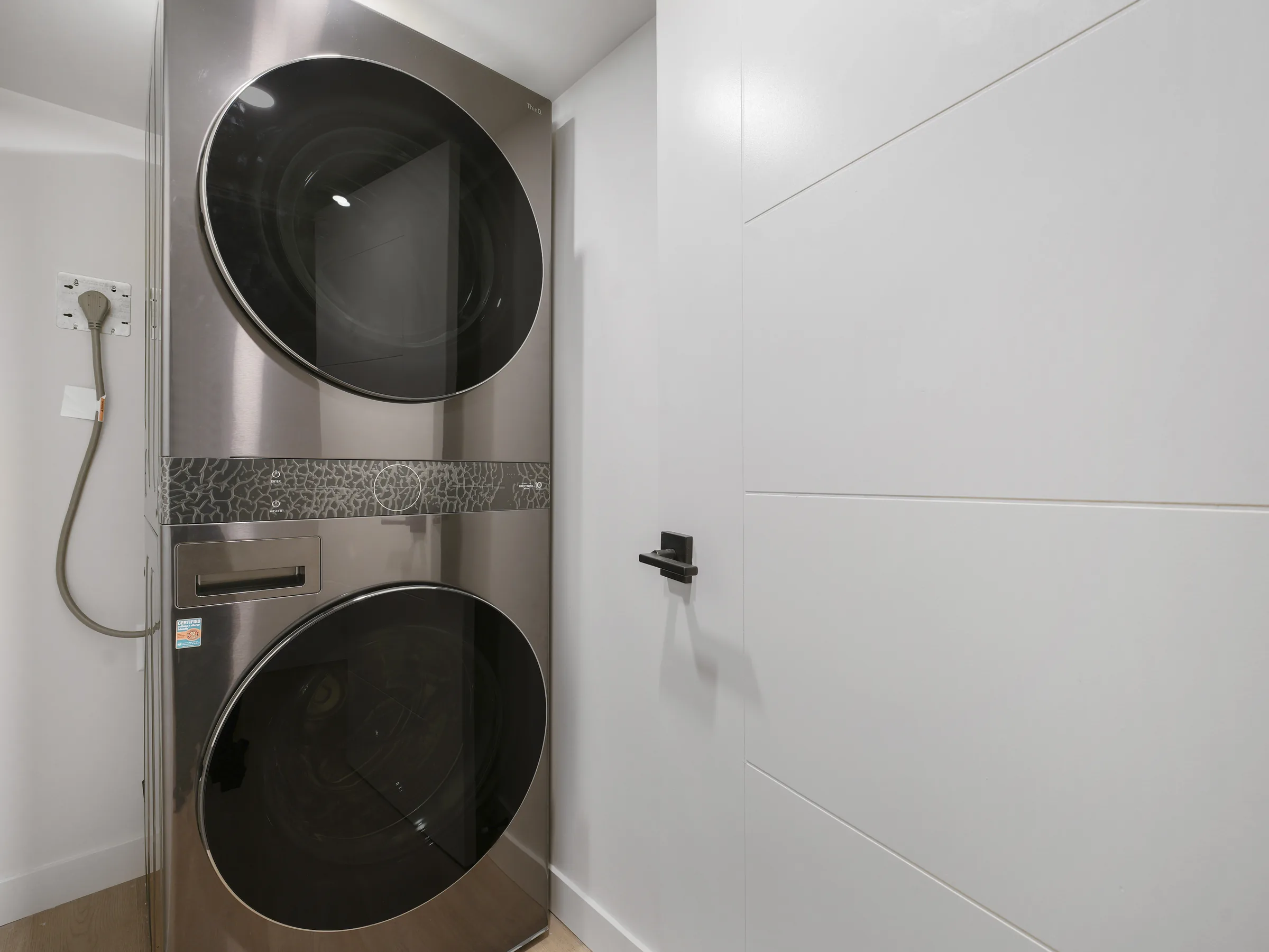 Stacked LG washer/dryer close-up
