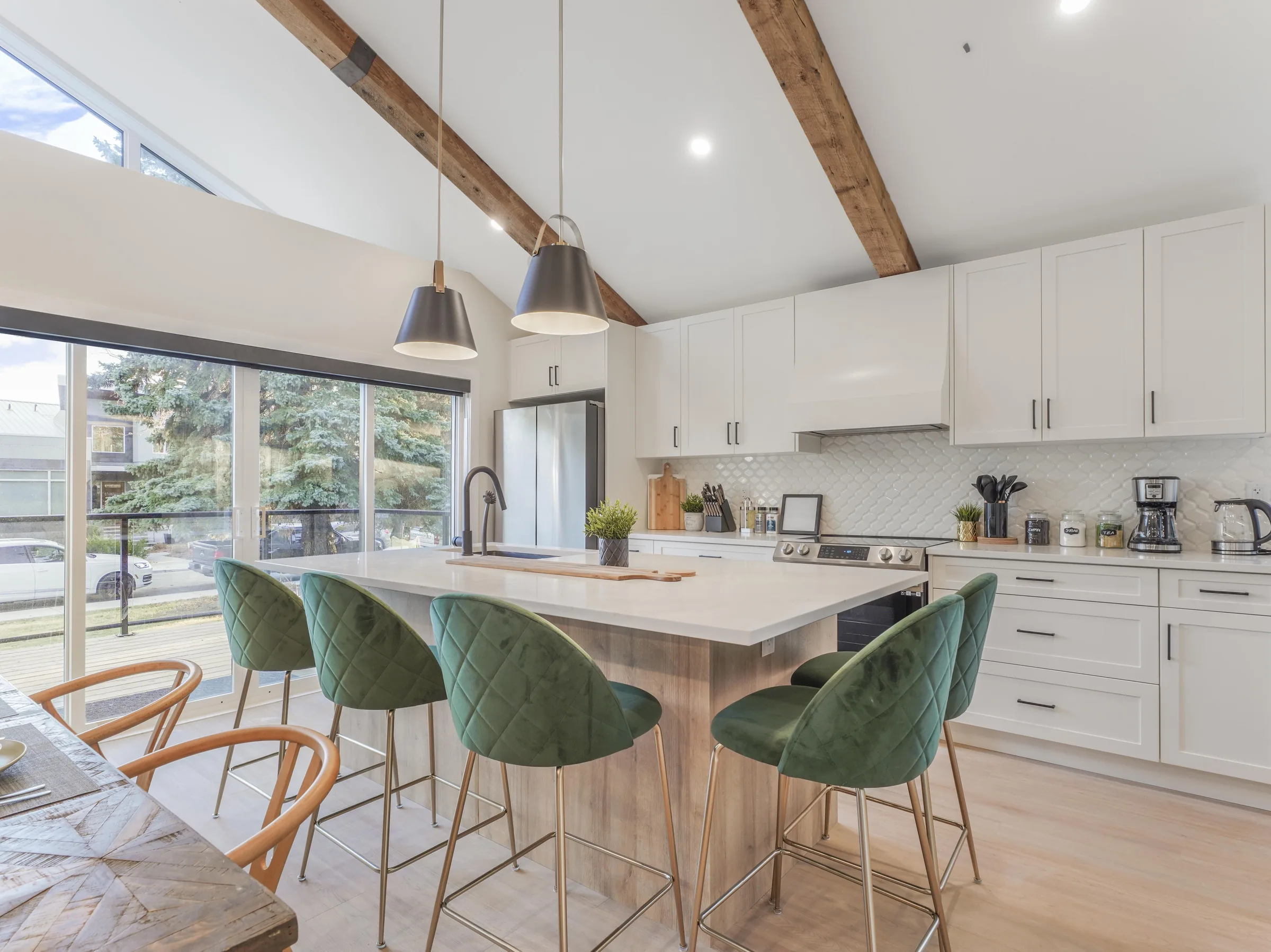 Kitchen island, full cabinet run